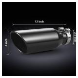 Autarboor 2.5 Inch Inlet Exhaust Tip, 2.5 Inlet 4in Outlet 12in Overall Length,Chrome Black Exhaust Tip,Chrome-Plated Exhaust Tip,Stainless Steel,Angle Cut,Clamp On