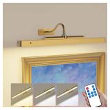 Wireless Picture Light Battery Operated, 1Pack Remote Control Painting Light with Timer, 13Hrs Service Life Art Display Light for Picture Frame Artworking Portrait, Poster, Photo, Mirror -Brass - Reta