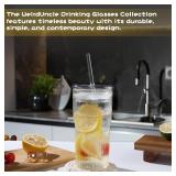 WeirdUncle Set of 4 20oz Glass Tumblers with lids and straws, Vintage Ribbed Glass Cups set, Origami Style, Thickened Glass, Ideal for Water, Iced Coffee, Juice, Milk Tea, Beer, Housewarming Gift - Re