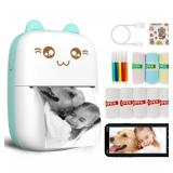 Mini Printer Portable, Inkless Sticker printer with 8 Rolls Paper, Bluetooth Wireless mini thermal printer Compatible with iOS + Android for Journal, Memo, Photo, Print Pod Gifts for Girls Kids - Reta