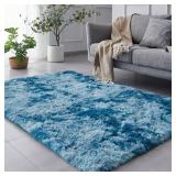 TABAYON Luxury Shag Area Rug, 3x5 Feet Tie-Dyed Dark Blue Rectangle Plush Fuzzy Rugs, Non-Slip Shaggy Furry Carpets for Kids Room Bedroom - Retail: $97