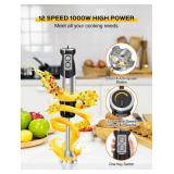 Handor 6-in-1 Hand Immersion Blender, 1000W 12 Speed Handheld Blender with 600ml Beaker, 500ml Chopper, Egg Whisk, Milk Frother, Stainless Steel Blades for Soup, Smoothie, Puree - Retail: $30
