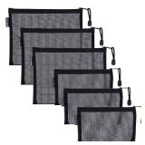 HRX Package Nylon Mesh Cosmetic Zipper Bags, 6PCS Black Makeup Pouches Travel Organizer Case for Purse Diaper Bag (A5 x 3pcs, A6 x 3pcs) - Retail: $9