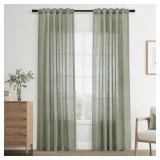 Joywell Sage Green Back Tab Rod Pocket Linen Curtains 90 Inches Long 2 Panels for Living Room Bedroom Neutral Boho Farmhouse Rustic Light Filtering Semi Sheer Curtains Window Treatment 40x90 - Retail:
