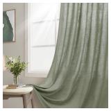 Joywell Sage Green Back Tab Rod Pocket Linen Curtains 90 Inches Long 2 Panels for Living Room Bedroom Neutral Boho Farmhouse Rustic Light Filtering Semi Sheer Curtains Window Treatment 40x90 - Retail:
