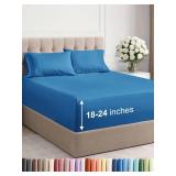 Extra Deep Pocket Queen Sheet Set - 4 Piece Breathable and Cooling Bed Sheets - Hotel Luxury Sheet Set - Soft, Wrinkle Free and Comfy - Easily Fits Extra Deep Mattresses - Deep Pocket Denim Blue Sheet
