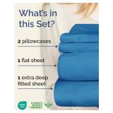 Extra Deep Pocket Queen Sheet Set - 4 Piece Breathable and Cooling Bed Sheets - Hotel Luxury Sheet Set - Soft, Wrinkle Free and Comfy - Easily Fits Extra Deep Mattresses - Deep Pocket Denim Blue Sheet