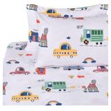 J pinno Cars Bus Traffic Transport Boys Full Sheet Set Bedroom Decoration Gift, 100 Cotton, Flat Sheet + Fitted Sheet + Pillowcase Bedding Set (12, Full) - Retail: $45