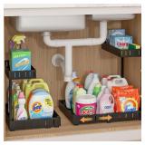 REALINN Under Sink Organizer, 2 Tier Expandable Under Cabinet Organizer, Heights Adjustable Pull Out Storage for Kitchen Bathroom Laundry, Black, 2 Pack - Retail: $44