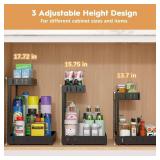 REALINN Under Sink Organizer, 2 Tier Expandable Under Cabinet Organizer, Heights Adjustable Pull Out Storage for Kitchen Bathroom Laundry, Black, 2 Pack - Retail: $44