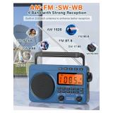 Digital AM FM Shortwave Radio with Best Reception,4000mAh Rechargeable Portable Radio with NOAA Weather Alert, Big Speaker, Digital Tuner and Stereo Earphone,Support Micro SD Card and USB MP3 Player -