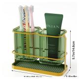 Countertop Toothbrush Holders, Electric Tooth Brush and Toothpaste Holder for Bathroom Wall with Hook, 2 Cups Toothbrush Organizer with Drain Tray Bathroom Accessories Storage (Green) - Retail: $14