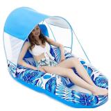 Jasonwell Pool Floats with Canopy - Inflatable Pool Float Adult Lounger Floaties Raft Floating Chair for Swimming Pool Lake Water Lounge Float with Cup Holders Beach Pool Party Toys for Adults (Blue)