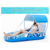 Jasonwell Pool Floats with Canopy - Inflatable Pool Float Adult Lounger Floaties Raft Floating Chair for Swimming Pool Lake Water Lounge Float with Cup Holders Beach Pool Party Toys for Adults (Blue)
