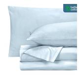 ROYALE LINENS 400 Thread Count 100 American Grown Cotton 4 Piece Sateen King Sheet Set - 1 Fitted, 1 Flat Sheet, 2 Pillow case - Blue Bedsheet Set - Cooling Cotton Sheets - (King, Caribbean Blue) - Re