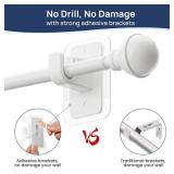 ENJOYBASICS No Drill Curtain Rods for Window 28 to 47 Inches, 58 Inch Diameter Renter Friendly Drapery Rod with Adhesive Brackets without Drilling, Adjustable from 27 to 52 Inches, White - Retail: $15