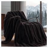 EverGrace Soft Luxury Faux Rabbit Fur Throw Blanket for Couch, Cozy Fluffy Channel Throw Blanket for Bed, Fuzzy Warm Thick Mink Blanket with Reversible Velvet for Winter, Chocolate, 60"x80", 820GSM - 
