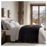 EverGrace Soft Luxury Faux Rabbit Fur Throw Blanket for Couch, Cozy Fluffy Channel Throw Blanket for Bed, Fuzzy Warm Thick Mink Blanket with Reversible Velvet for Winter, Chocolate, 60"x80", 820GSM - 