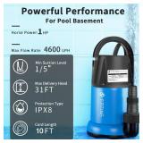 FOTING Sump Pump 1HP CleanDirty Submersible Water Pump, 4600GPH Utility Pump Thermoplastic Electric Portable Transfer Water Pump for Swimming Pool Garden Pond Basement with 10ft Long Power Cord - Reta