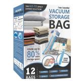 12 Pack Vacuum Storage Bags, Space Saver Vacuum Storage Bags, Vacuum Seal Bags for Clothing, Clothes, Comforters and Blankets, Hand Pump Included - Retail: $19