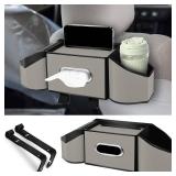 7-In-1 Car Seat Back Organizer with Cup Holders, Tissue Box, Garbage CanandHooks, Multifunctional Headrest Storage Organizer, Headrest Cup Holder for Backseat, Car Accessories for Trips, Travels(Gray)
