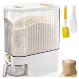 Cididu Clear Rice Holder Dispenser, 22 Lbs Large Grain Storage Container with Measuring Cup, Cylinder Household Food Dispenser Bucket Kitchen Organization for Cereal Oatmeal Coffee Bean Soybean Corn -