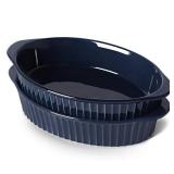 LEETOYI Porcelain Small Oval Au Gratin Pans, Baking Dish Set for 1 or 2 person servings, Bakeware with Double Handle for Kitchen and Home, Set of 2 (Navy) - Retail: $22