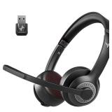 JIAMQISHI Wireless Headset with Mic for Work, Bluetooth V5.2 Headphones with AI Noise Cancelling Microphone, USB Dongle, Clear Calls and Mic Mute, for Laptop, PC, iPhone and Android Phones - Retail: $