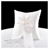 ATAILOVE Wedding Ring Pillow, Fairy Pearl Ivory Ring Bearer Cushion for Wedding Party 7.8" x7.8" - Retail: $10