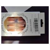 French Tip Press on Nails with Heart Designs 24Pcs Glossy Brown Medium Square False Nails Reusable Full Cover Artificial Coffin Fake Nails with Glue Acrylic False Fingernails with Charm for Women - Re
