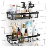 Moforoco Shower Caddy Shelf Organizer Rack, Self Adhesive Black Bathroom Shelves Basket, Home Farmhouse Wall Inside Organization and Storage Decor Rv Accessories, First Camper Apartment Essentials - R