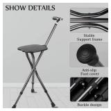 Yayayo Hold 440 lbs Folding Canes with Seat Walking Stick Height Adjustment Cane Seat Capacity Frosted Handle with Magnetic Therapy Stone Crutches Stool (Square LED) - Retail: $50