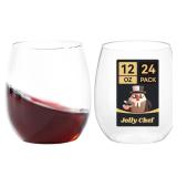 JOLLY CHEF 24 Pack 12 Oz Disposable Plastic Wine Glasses. Shatterproof, Unbreakable, Crystal, Stemless Plastic Wine Cups for Party, Halloween, Christmas - Retail: $26