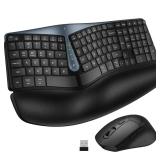 Ergonomic Wireless Keyboard Mouse Combo, MK835 Wave Keys Bluetooth2.4G Split Design Ergo Keyboard with Cushioned Palm Rest, Multi-Device, Rechargeable, for Multi-OS, WindowsMacAndroid - Retail: $100