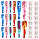 Seematn 16 Sets Inflatable Baseball Bats and Baseballs Set Includes 17 Inch Pow Inflatable Baseball Bats and 2.5 Inch Mini Foam Baseballs for Sports Party Favor Carnival Birthday (Classic Colors) - Re