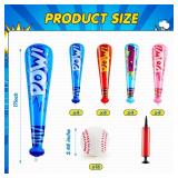 Seematn 16 Sets Inflatable Baseball Bats and Baseballs Set Includes 17 Inch Pow Inflatable Baseball Bats and 2.5 Inch Mini Foam Baseballs for Sports Party Favor Carnival Birthday (Classic Colors) - Re