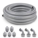 Elecoman 1 inch 25ft Liquid-Tight Conduit and Connector Kit,Flexible Non-Metallic Liquid Tight Electrical Conduit Kit with 5 Straight and 3 90-Degree Connector Fittings,1in. Dia - Retail: $40