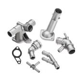 7pcs Aluminum Coolant Flange Upgrade Kit with Cooling Hose Flange Connector Coolant T-Fitting Thermostat Housing Cover Water Distribution Pipe Compatible with VW Golf GLI GTI MK4 1.8T TT 337 - Retail: