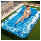 SLOOSH Inflatable Tanning Pool Lounger Float, 85 x 57" Extra Large Pool Floats Adult with Pillow, 4 in 1 Suntan Tub Raft Floatie,Sunbathing Bed Lounge for Water Blow Up Ball Pit Party Gifts, XL-Blue -