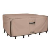 ULTCOVER Rectangular Patio Heavy Duty Table Cover - 600D Tough Canvas Waterproof Outdoor Dining Table and Chairs General Purpose Furniture Cover Size 88L x 62W x 28H inch - Retail: $57