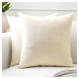 Encasa XO Throw Pillow Covers 16x16 in Set of 2 Natural | No Inserts | Cotton Pillow Covers for Living Room, Bed, Sofa, Couch | Decorative Cushion Covers with Improved Zippers - Retail: $12