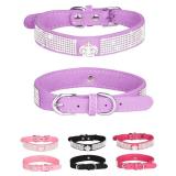 Bling Dog Collar for Small Medium Large Dogs, Crown Rhinestone Dog Collars for Girl and boy Dog, Diamond Puppy Collars, Adjustable Leather Suede SOFE Cat Collar (Small: 27CM-33CM), Purple) - Retail: $