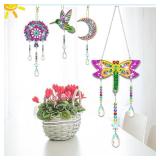 JeCuiK 6 Pcs Diamond Painting Suncatchers Double Sided Diamond Art Suncatcher Mandala 5D DIY Diamond Painting Wind Chimes Paint by Number Diamond Art Kits for Adults Hanging Ornaments - Retail: $16