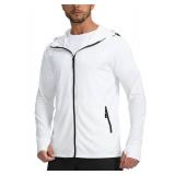 Menfts UPF 50+ Light Jacket Full Zip Sun Protection Hoodie Long Sleeve Sun Shirts for Men Hiking Fishing Zip Pockets(White M)