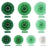 BEISHIDA Green White Party Decoration Hanging Honeycomb Round Paper Fans Kit for Theme Birthday Baby Shower Summer Forest Patrickfts Irish Backdrop Party Supplies?11packs? - Retail: $13