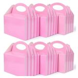 Happyhiram 50 Pcs Party Treat Boxes Pink for Girls, 6 In Candy Boxes Party Favor with Handle Paper Cookie Gift Bags Gable Boxes Snack Goodie Bags for Kids Unicorn Peppa Pig Barbie Theme Birthday - Ret