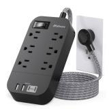 Power Strip - 10 FT Long Flat Plug Extension Cord, 6 Outlets 4 USB Ports (2 USB C) Outlet Extender, Wall Mount, Desktop Charging Station for Home, Office and Dorm Essential, Black - Retail: $23