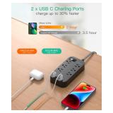 Power Strip - 10 FT Long Flat Plug Extension Cord, 6 Outlets 4 USB Ports (2 USB C) Outlet Extender, Wall Mount, Desktop Charging Station for Home, Office and Dorm Essential, Black - Retail: $23