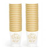 xo, Fetti Thanksgiving Gold Foil Plastic Cups - 30 Disposable Foil 12 oz Cups | Give Thanks Decorations, Festive Party Cups, Autumn Leaves, Pumpkins, Fall Table Décor - Retail: $24
