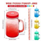 eispap 16 oz Glass Mason Jars with Handles Set Of 4 Colored gradient Embossed and Metal Lids and Hard Plastic Straws Drinking Glasses Cups Mug Set for Iced Coffee, Tea